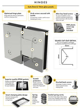 Brushed Nickel Frameless Wall to Wall Shower Screen with brackets Door and Hinge Panel